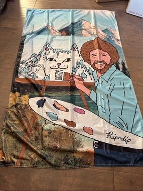 Bob Ross Ripndip Painter Cat Tapestry - Blue, Brown, White